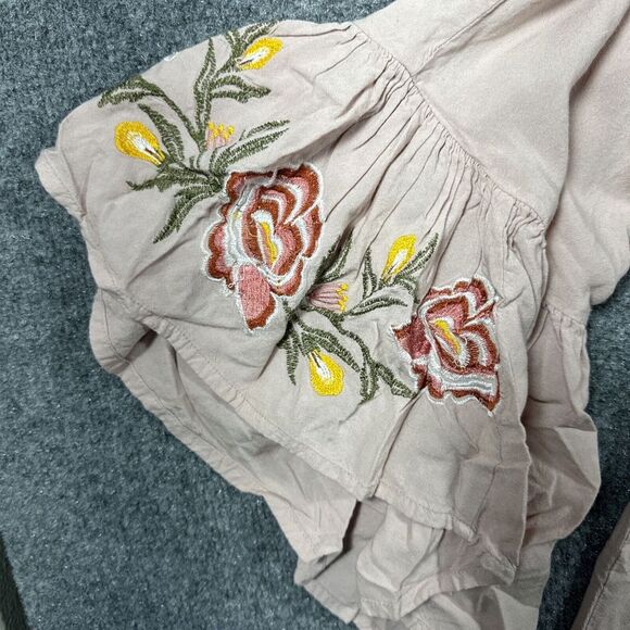 Feathers Women Med Boho Cottagecore Flare Sleeve‎ Curved Hem Blouse Embroidered - Picture 3 of 6